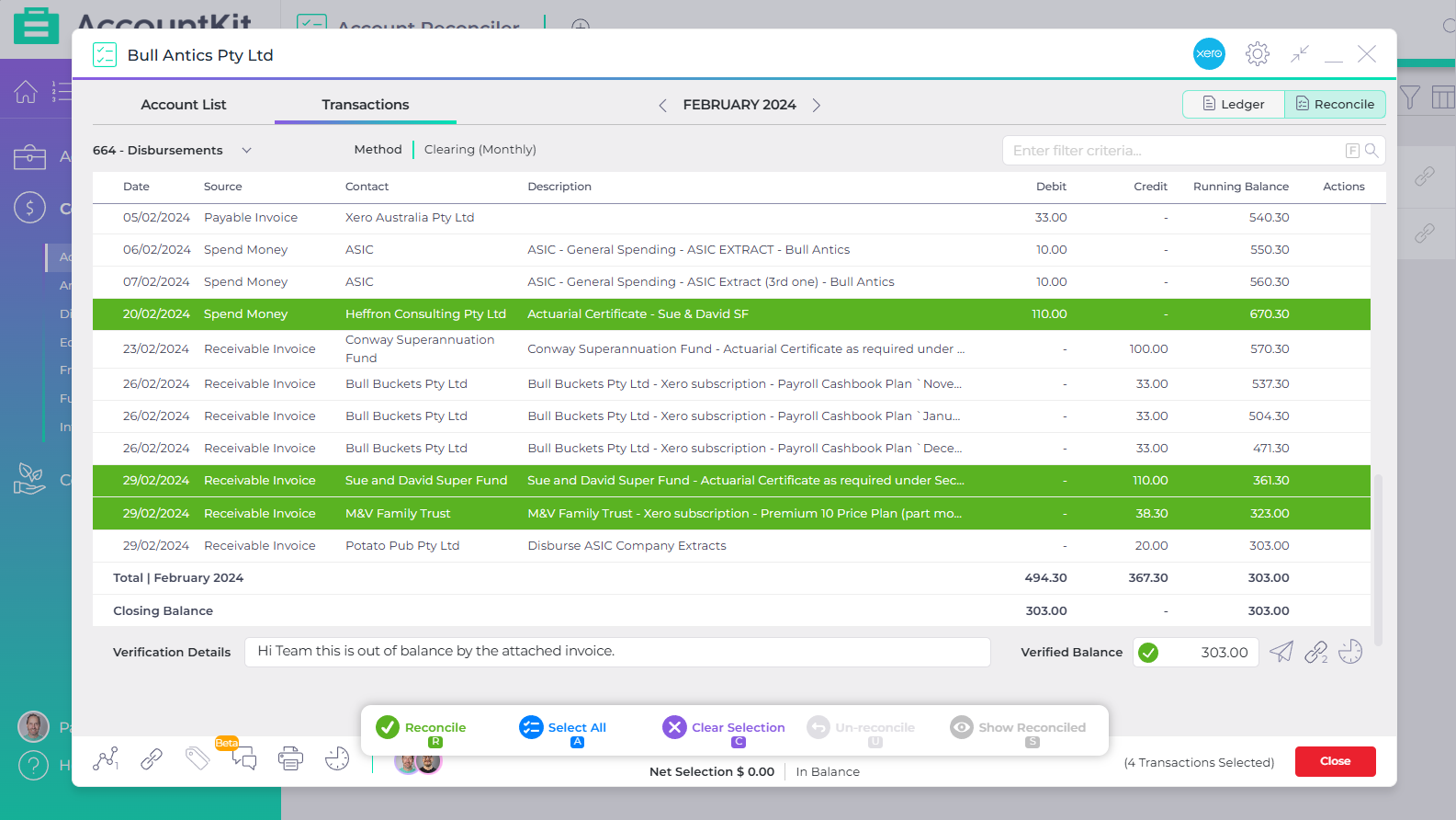 AccountKit Account reconciler product interface